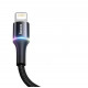 Зарядка USB кабель BASEUS для синхронізації і зарядки iPhone Apple Lightning з led підсвічуванням 1 м Чорний