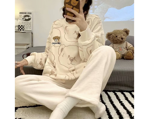 Жіноча піжама Lesko 305 Bear XL White-Brown Жіноча піжама Lesko 305 Bear XL White-Brown